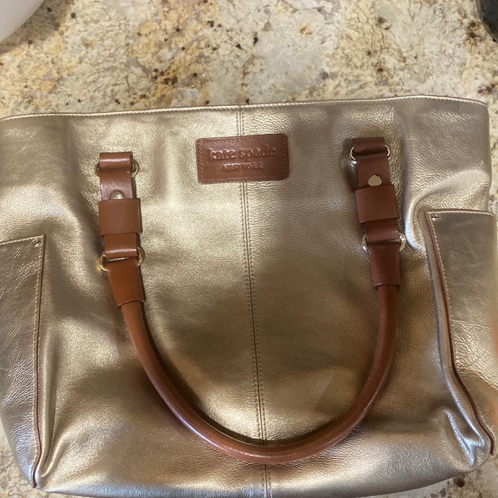 Metallic Gold Kate Spade Tote with Brown Leather straps
